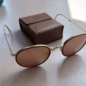 Ray-Ban Gold and Pink Round Sunglasses with Reflective Lenses